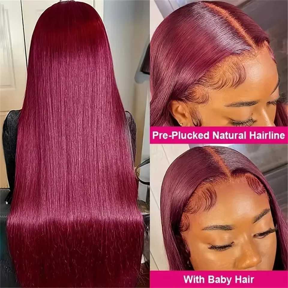 Burgundy 13x6 HD Lace Frontal Human Hair Wig Straight wig 13x4 Lace Front Human Hair Wigs For Women 99J Colored 200 High Density W251023