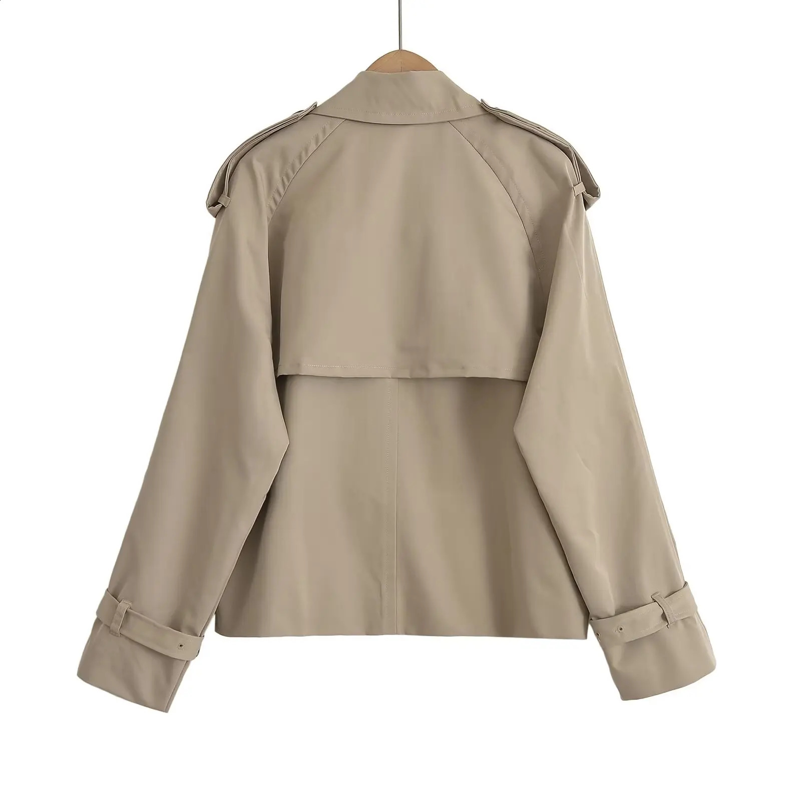 European and American style autumn fashionable versatile doublebreasted short windbreaker jacket with lapel 251018