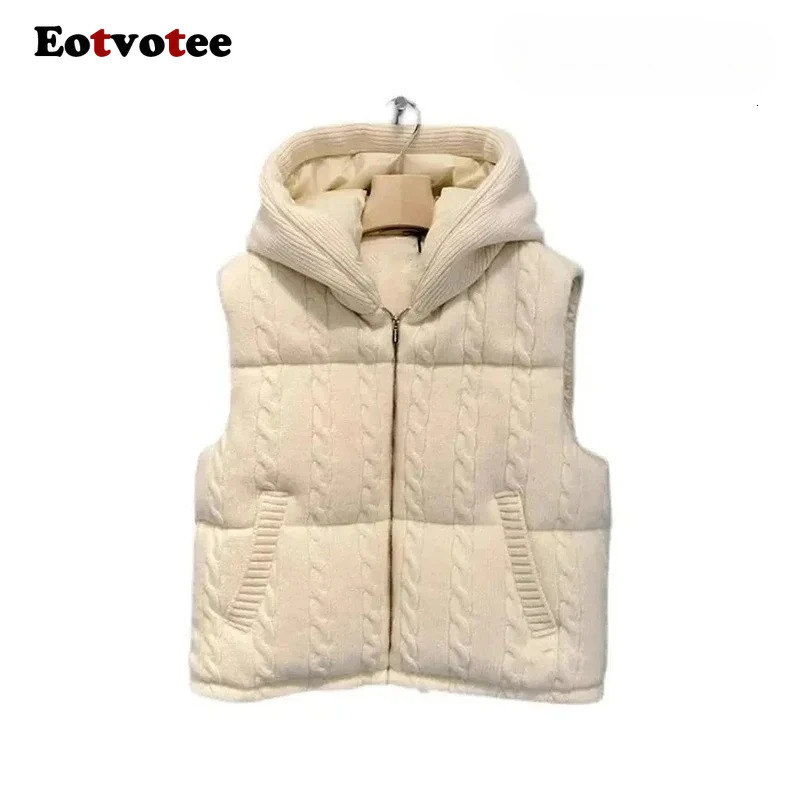 EOTVOTEE Jacket Vest Parkas for Women Hooded Sleeveless Chic Casual Zipper Coat Autumn Winter Fashion Solid Female Thermal Vests 251021