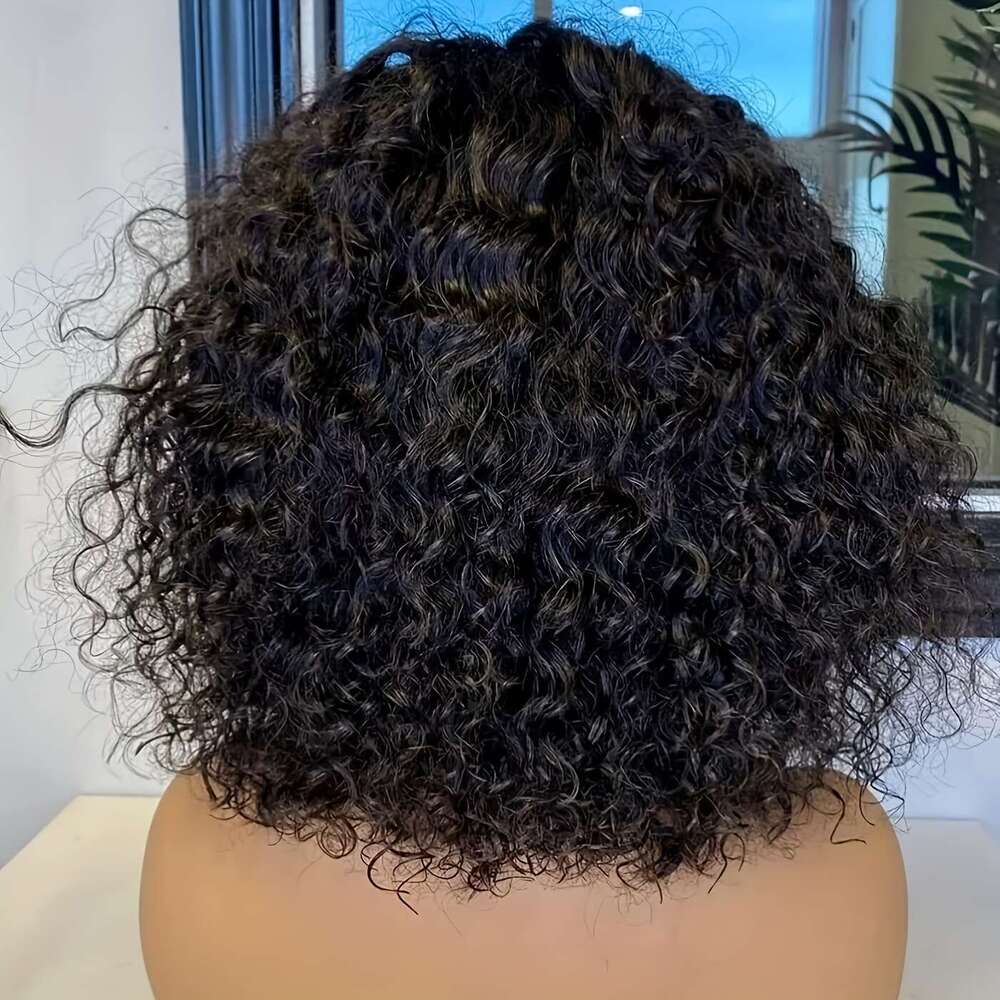Short Bob With Bangs None Lace Front For Women 180% Density Kinky Curly Fringe Bang Wig Human hine Made Brazilian Unprocessed Virgin Hair Wigs Natural