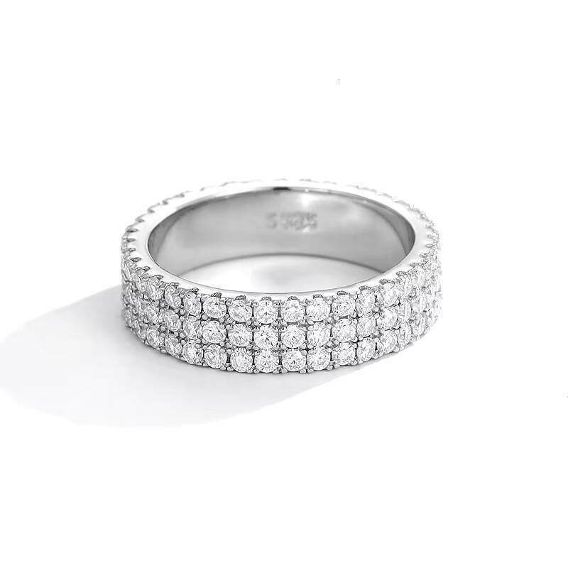 Moissanite Diamond Ring 925 Sterling Silver Two Three Row Ring Full Diamond Design Fashion Tennis Moissanite Ring Jewelry