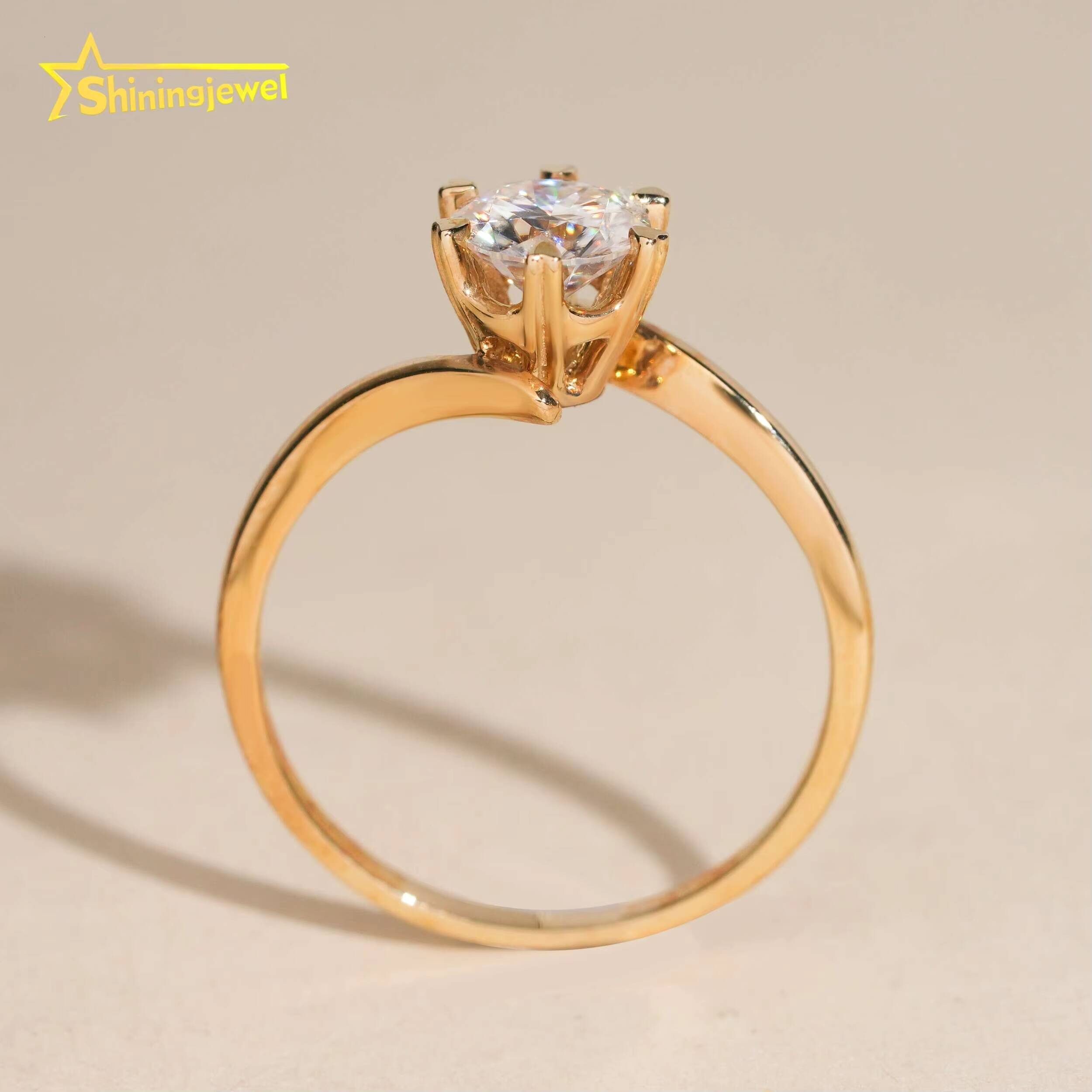 Trendy 6 Prong Round Cut VVS Moissanite Diamond Wedding Rings 14K Real Gold Wedding Engagement Rings for Women
