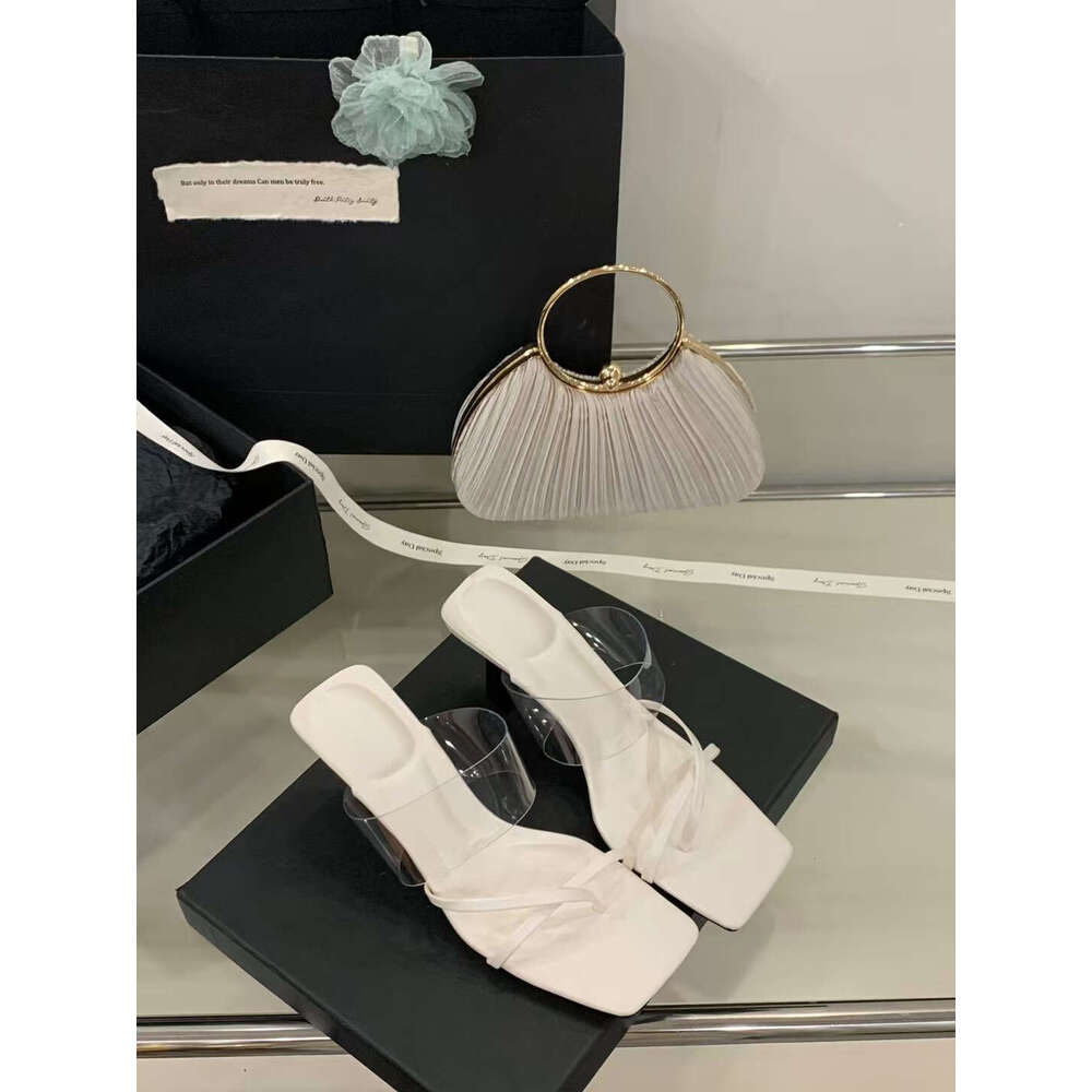 2025 Designer Shoe New Simple Versatile Strap Transparent Square Toe One-Strap Clip-Toe Thin High Heel Outdoor Sandals