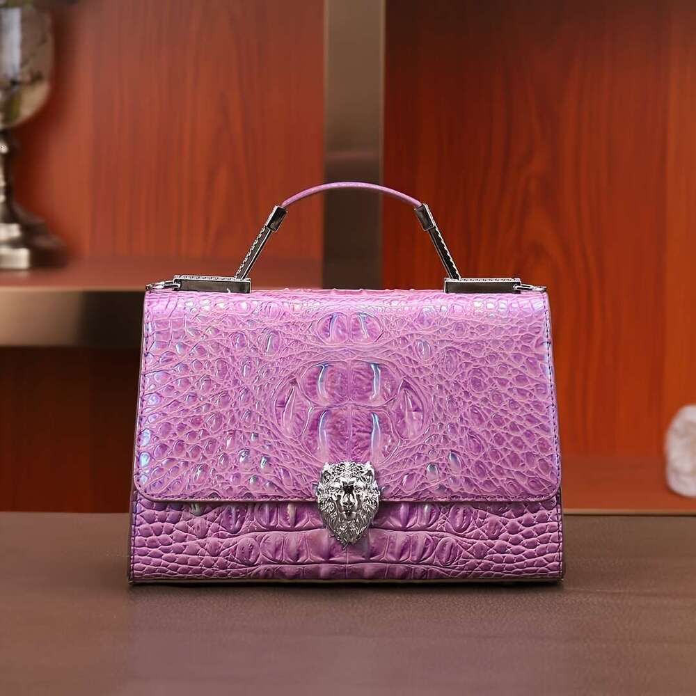 Vintage Crocodile Pattern Handbag For Women, Solid Color Crossbody Messenger Bag With Removable Strap, Magnetic Closure, Polyester Lined, Edge Paint D