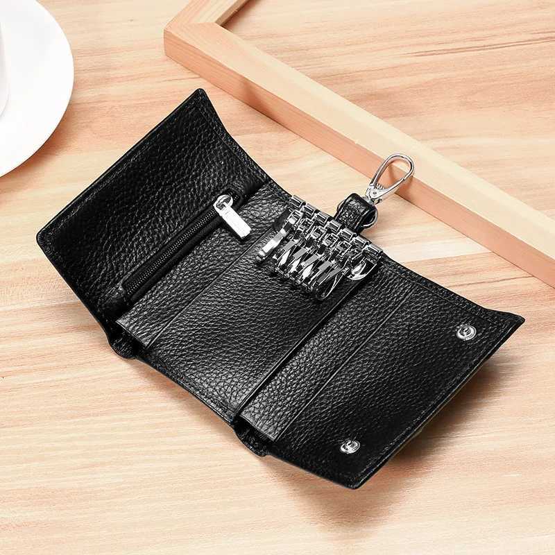 Unisex Genuine Leather Key Holder Wallet CarHouse Key Organizer with Card Slots Compact Keychain Bag Gift Ready Z251023