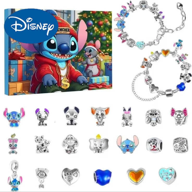 Disney Christmas DIY Stitch & Mickey Mouse Advent Calendar Bracelet Craft Set for Kids - Perfect Holiday Counting Down Accessory