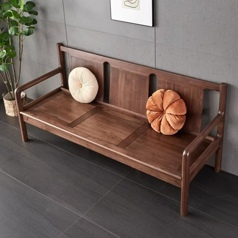 Black Walnut Sofa Luohan Step Three-Seater Long Chair Cherry Solid Wood Furniture White Oak Double Seat