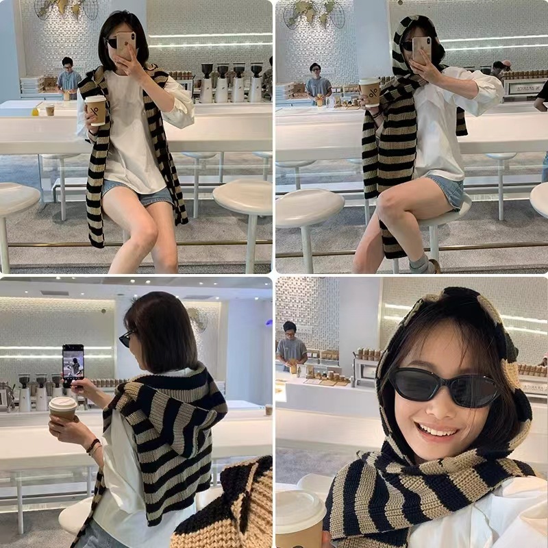 Outdoor Warm for Women, Autumn and Winter, Face-Slimming Shawl Scarf, Fashionable Casual Versatile Knitted Hat