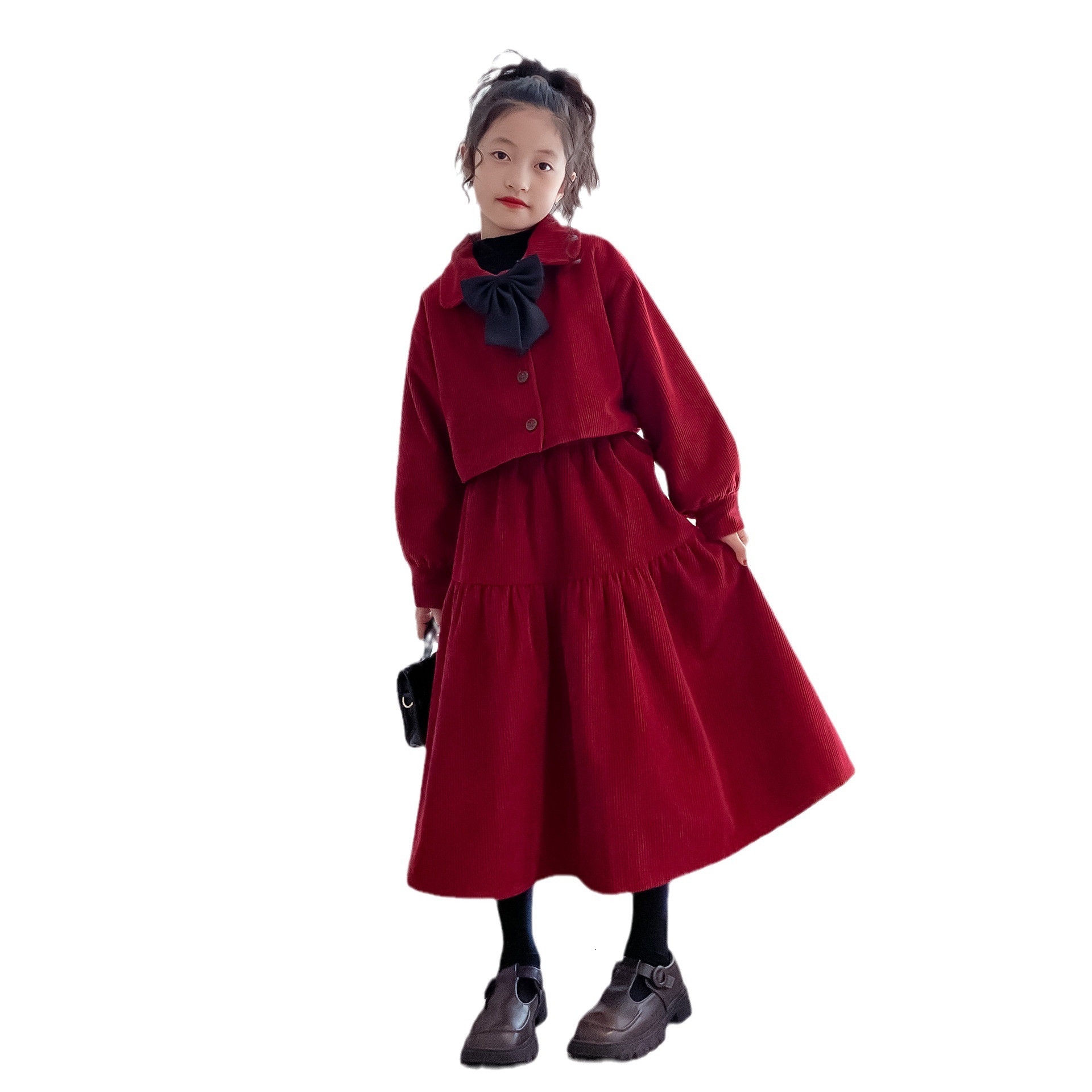New fashion designer children's clothing girls' plus size set autumn and winter parent-child corduroy solid color skirt set