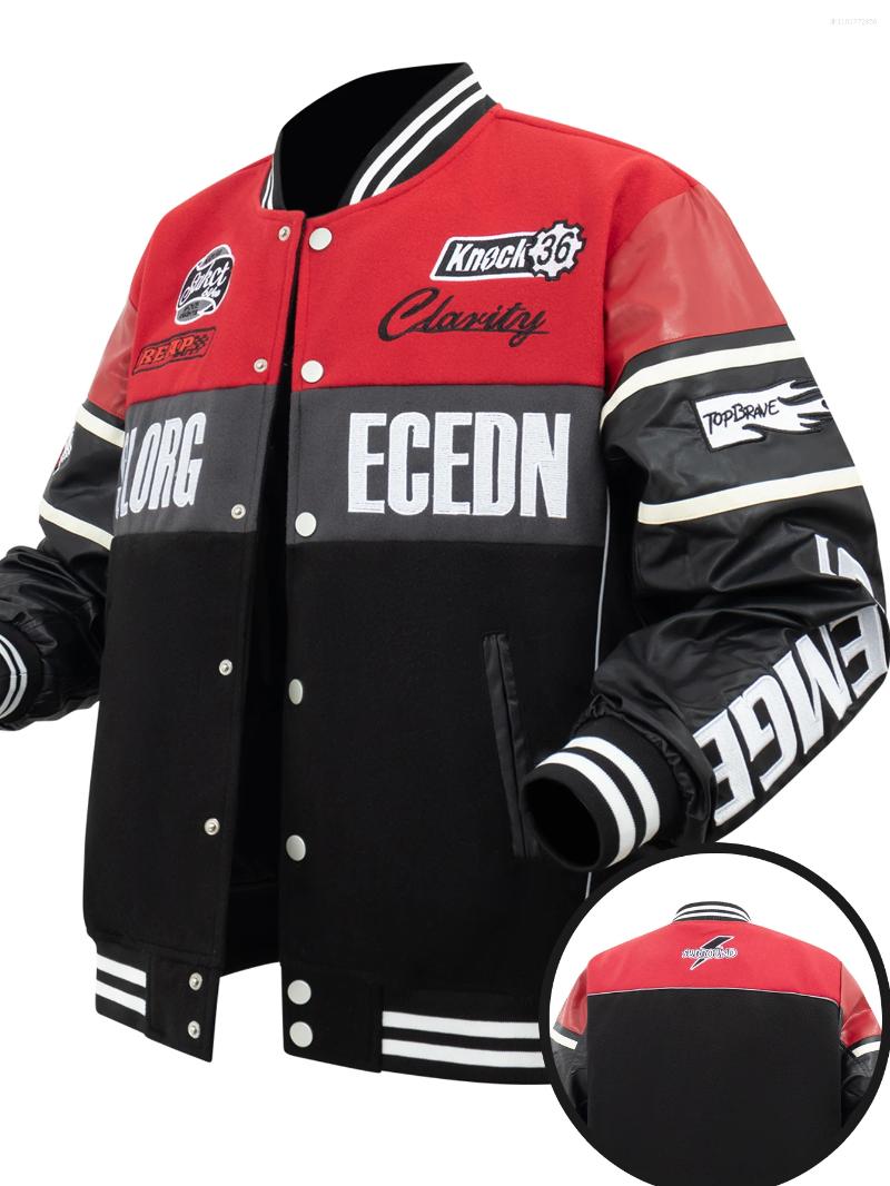 Men's Jackets Casual Baseball Jacket Motorcycle Style Embroidered Letters Button Design Long Sleeve PU Leather Patchwork Outerwear