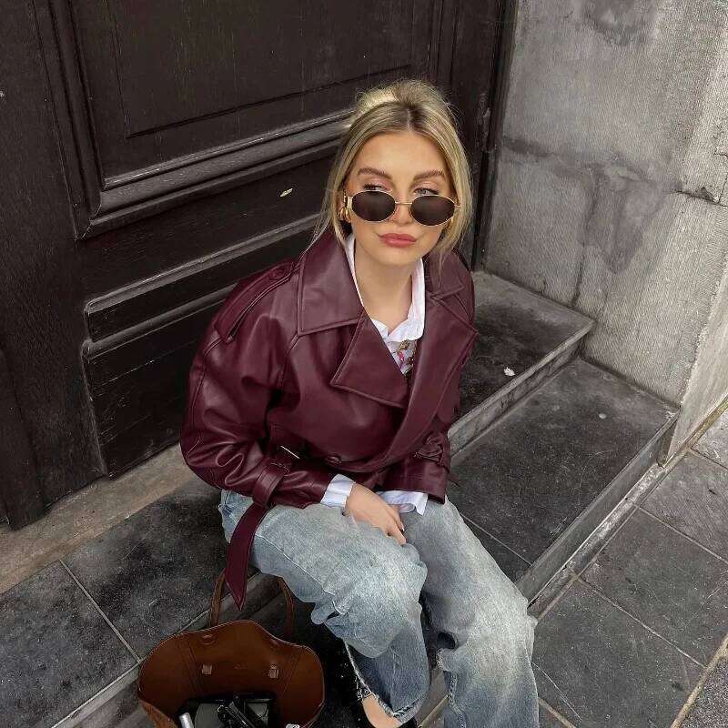 MUJER Faux Leather Bomber Jackets For Fashion Cropped Woman Streetwear Outerwears Long Sleeve Jacket Women Coats