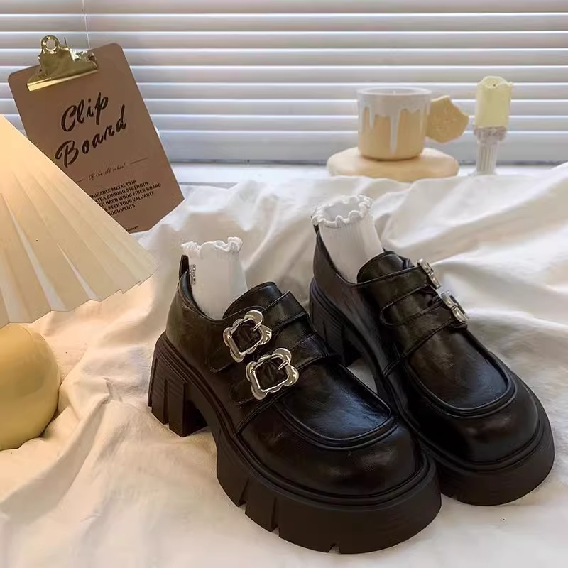 2025 Spring New British Style Loafers with Chunky Heels and Thick Soles, Fashionable Mary Jane Shoes for Petite Women ddmythur