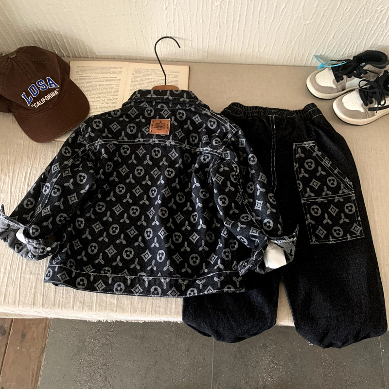 Free Shipping 2025 kids clothing designers Boys Denim Set 2-Piece, Jacket with Straight Leg Pants, Spring Autumn Casual Outfit for Kids