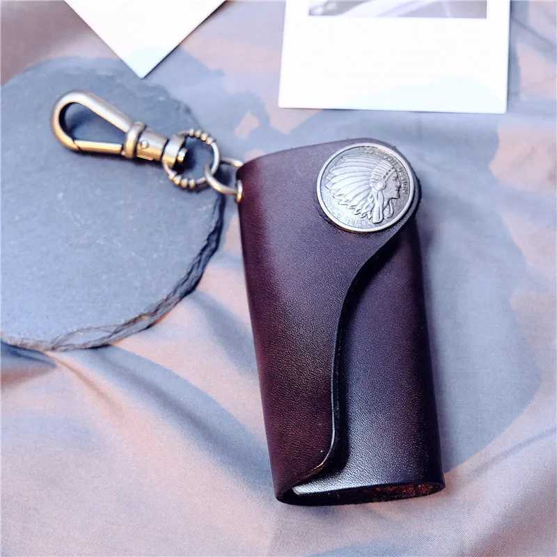 Handmade Tanned Leather Key Chain Wallet Manmade Genuine Leather Key Purse Keychain Wallet Z251023