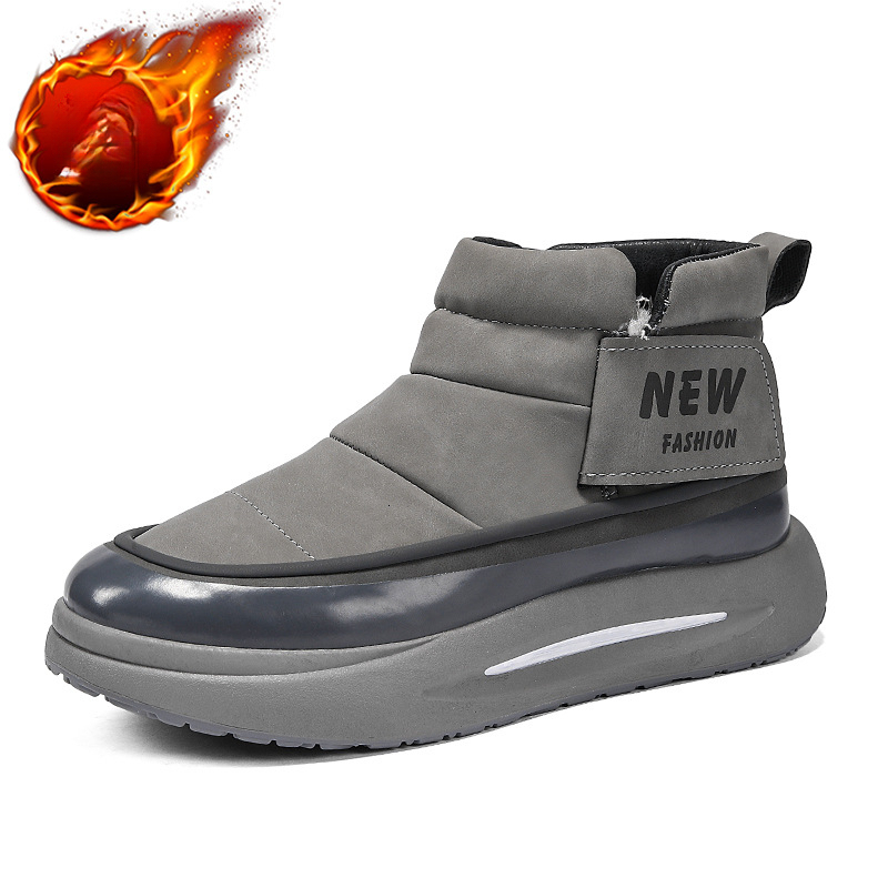 Men's designer fashionable snow boots with high top, low cut, smooth leather surface, wool lining, thick insulation shoes, thick wool winter men&