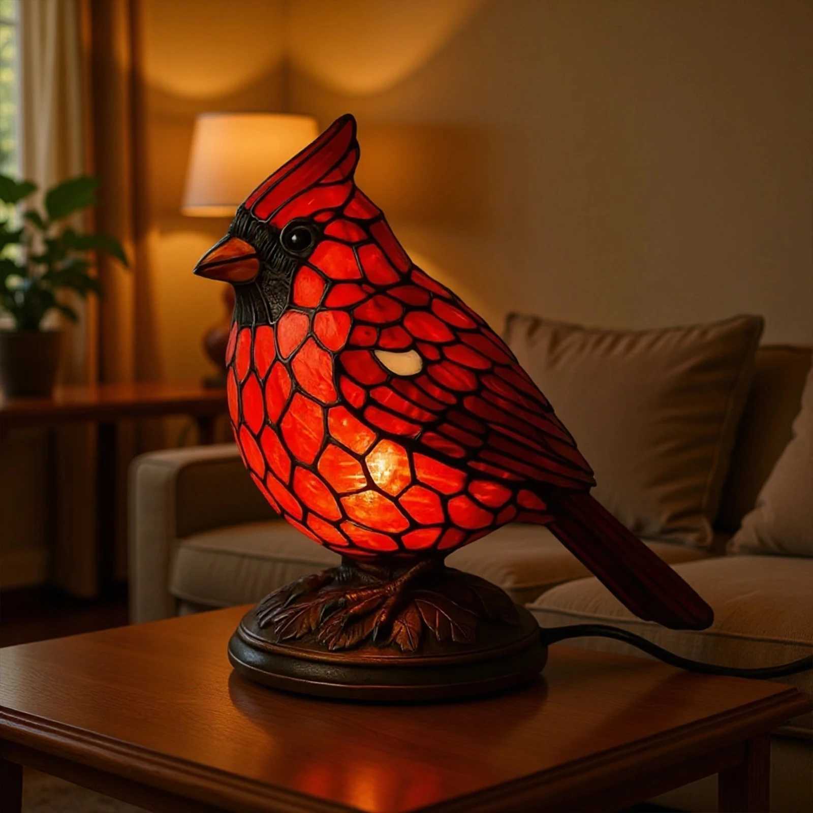 Christmas Art Decor Light Decorative Red Bird Table Lamp Red Bird Night Light for Bedroom Living Room C251115