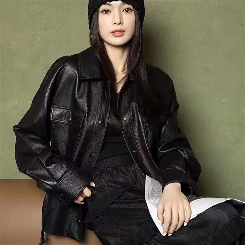 High Quality Womens PU Leather Jacket Autumn Artificial Leather Coat Fashion Ladies Motorcycle Leather Jackets Tops 251020