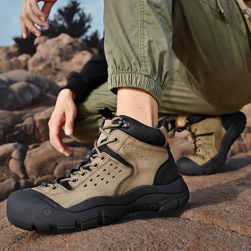 Paul Camel Men's Shoes Winter Fleece-Lined High-Top Cotton Footwear Genuine Leather Anti-Slip Outdoor Hiking Shoes & Snow Work Boots