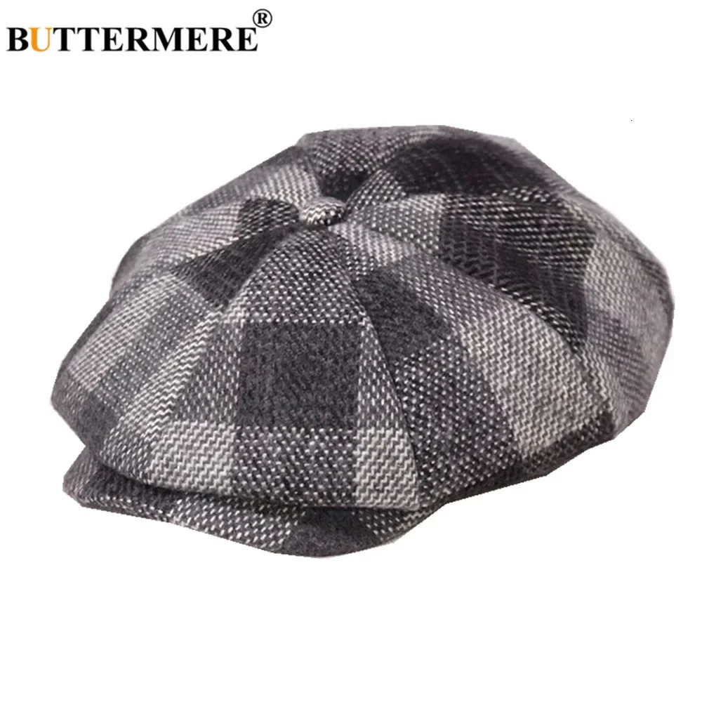 BUTTERMERE sboy Cap Wool Men Women Octagonal Cap Woolen Male Tweed Panel Plaid British Style Vintage Flat Cap Beret 251021