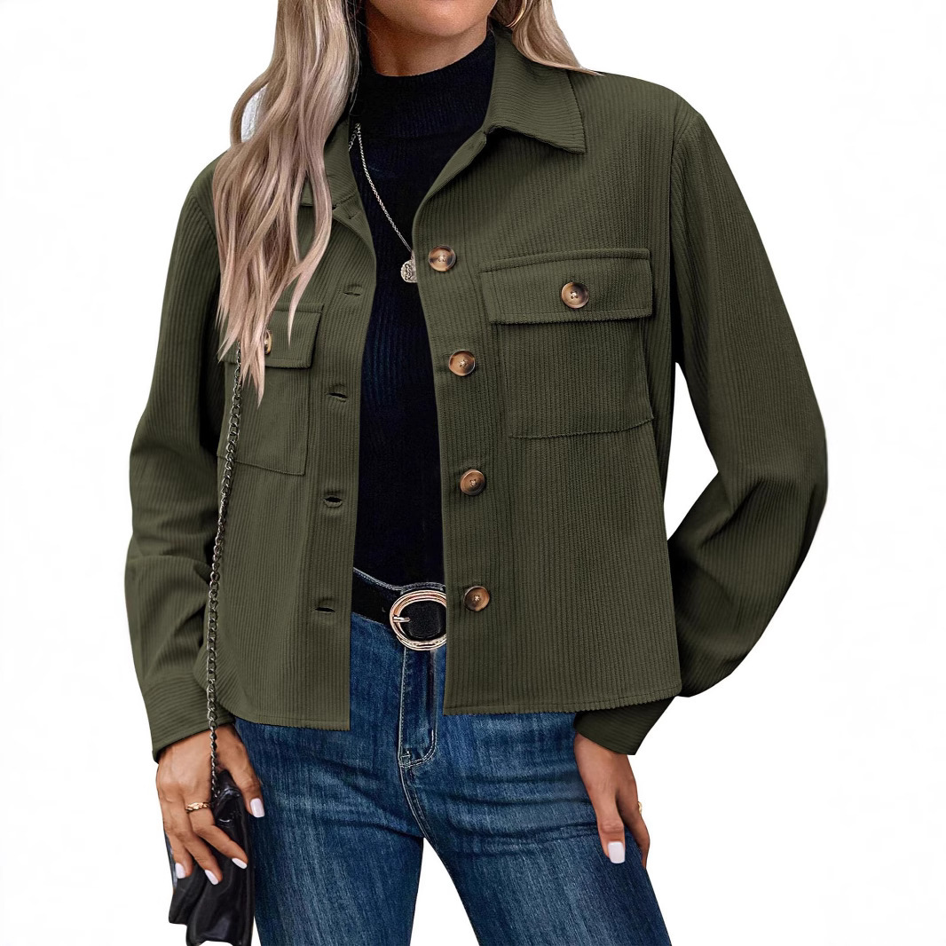 2025 Women's Fashion Casual Short Corduroy Button-Up Crop Jacket Top