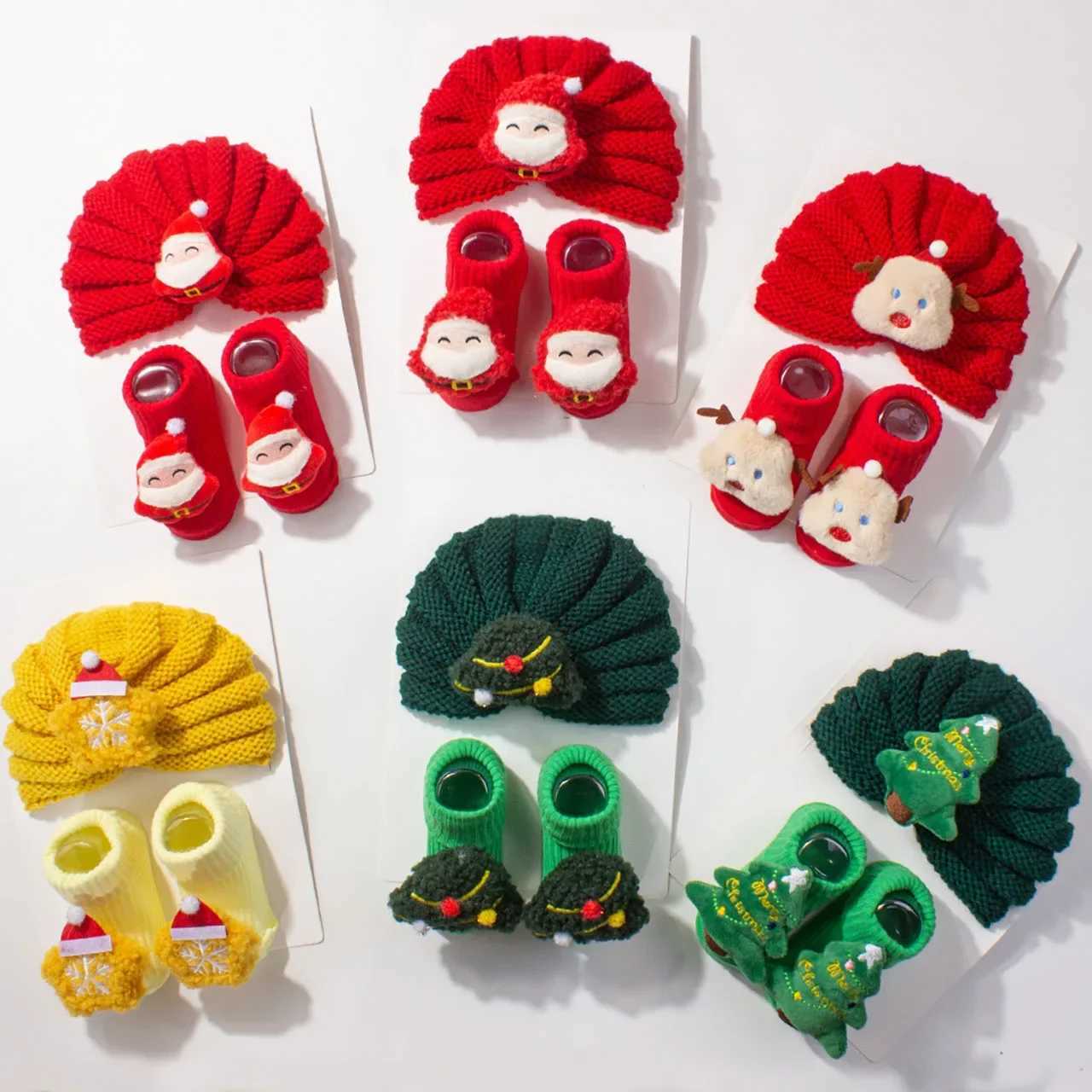 2PcsSet Christmas Baby Hat Socks Cute Santa Claus Baby Boys Girls Turban Winter Warm Knitted Toddler Cap Beanies Gift J251024