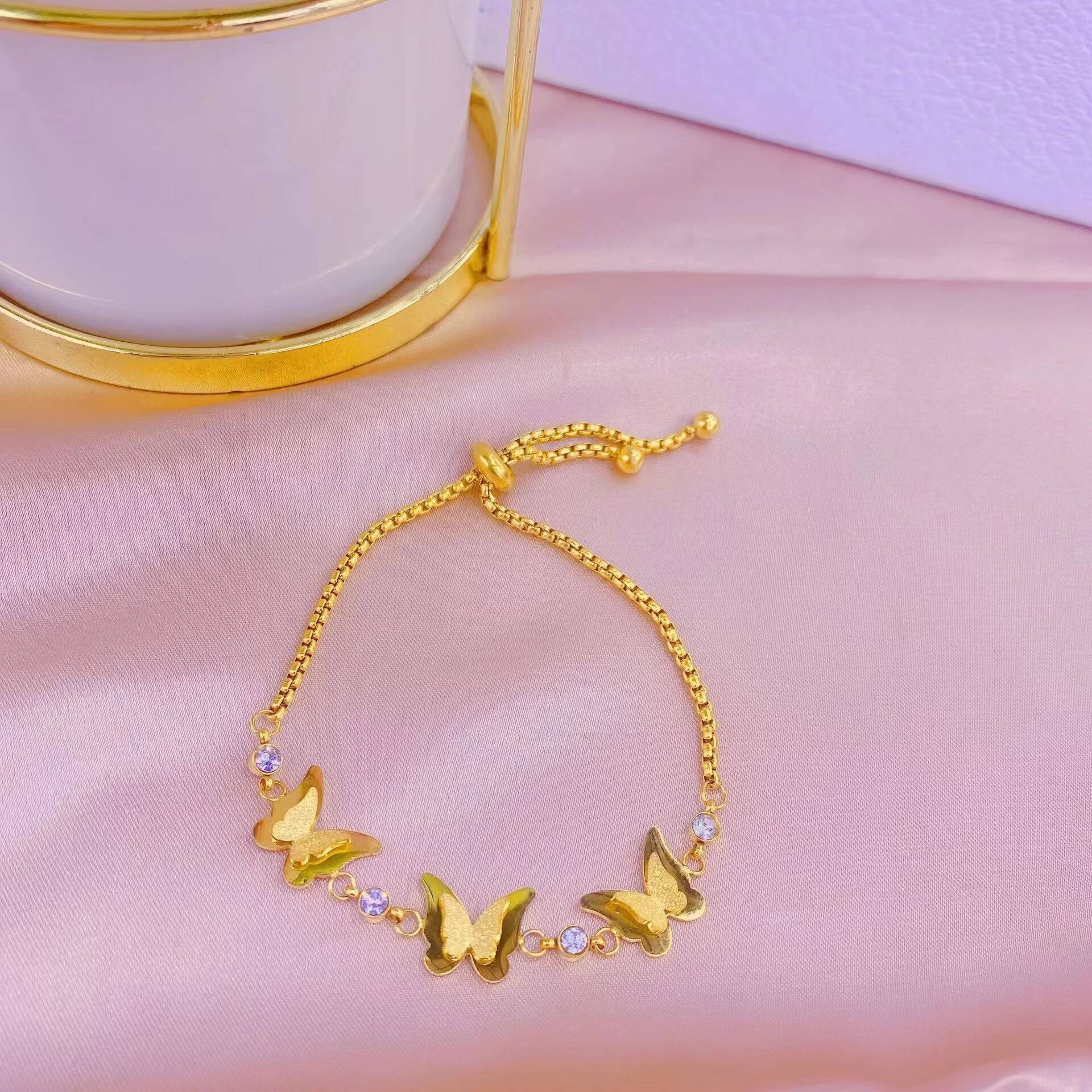 High Quality Wholesale Niche Design Simple Fashion ThreeDimensional Butterfly Pull Chain Titanium Steel Bracelet