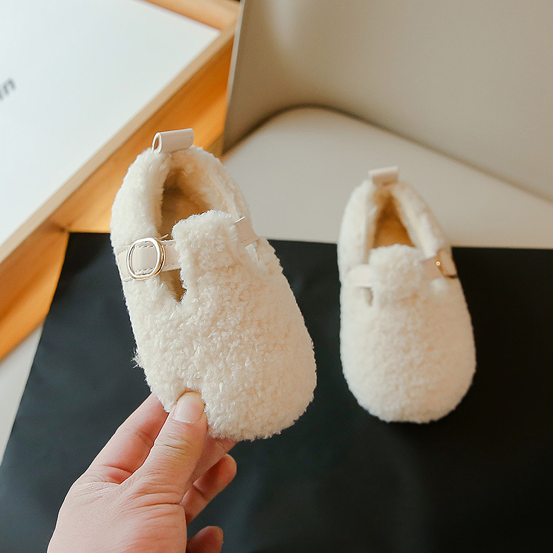 Kids Loafers Shoes for Girls Toddler Flat Fur Cover Toe Warm Shoes Walkfashion Child Girl Non Slip Plush Loafers Princess Shoes Sizes 21- 30 Size US5.