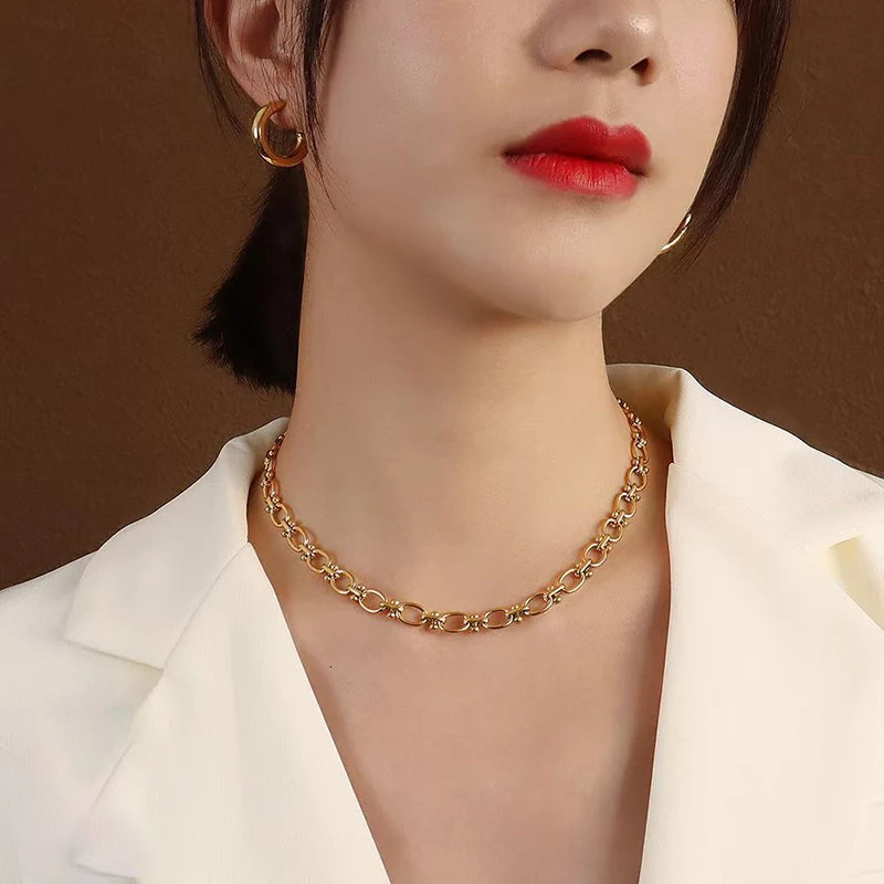 EILIECK 316L Stainless Steel Metal Chain Necklace For Women Fashion 18K Gold Plated Neck Chain Waterproof Jewelry Lady Gift 251016