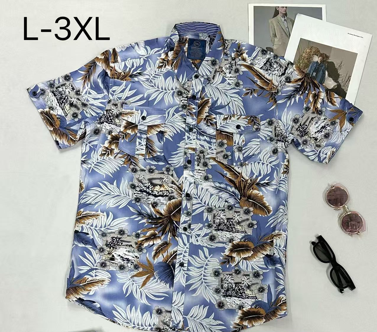 Men's Loose Short-Sleeve Shirt with Geometric Print & Pocket Design, Trendy Summer Casual Button-Down 100% Cotton - NO22
