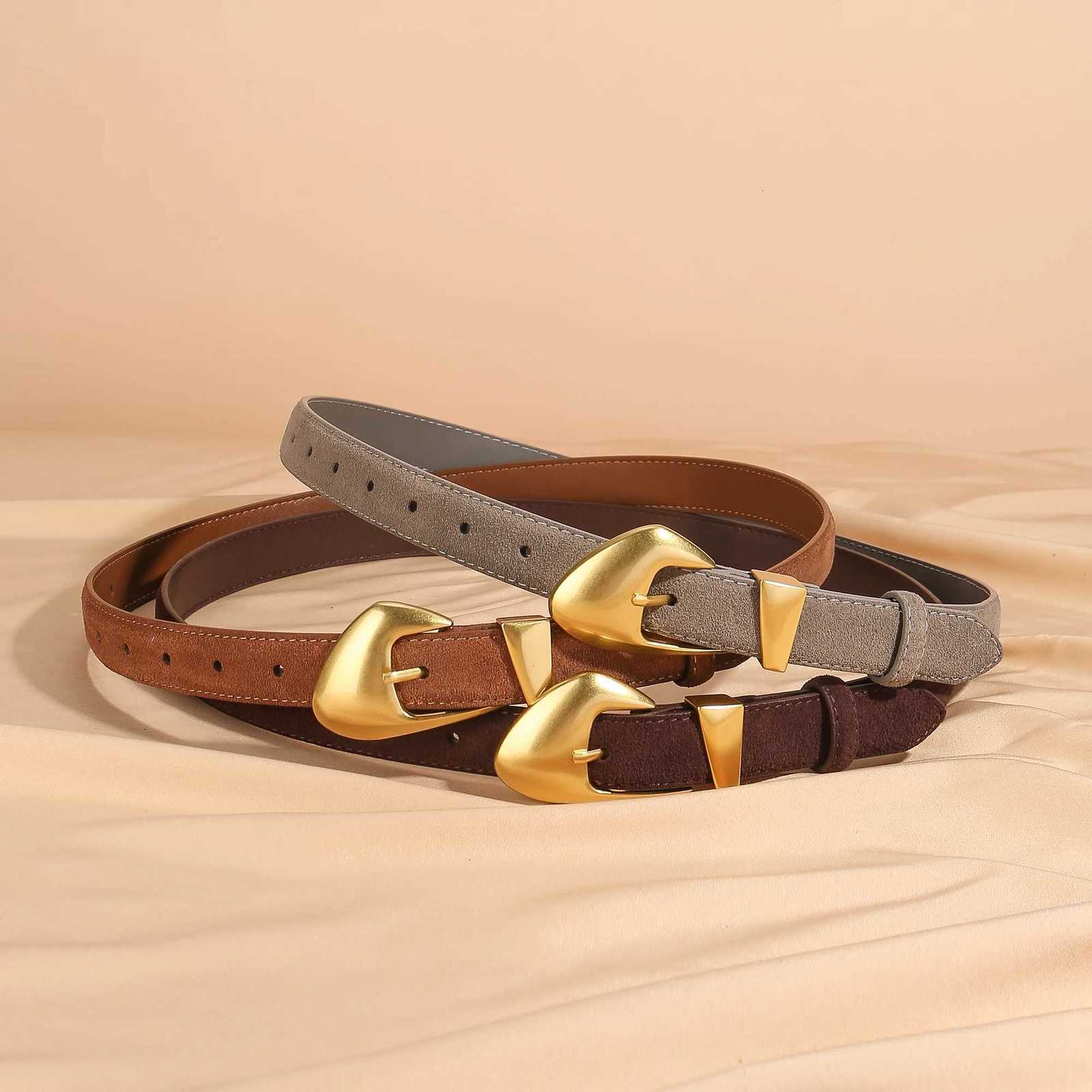 Fashion Womens Suede Leather Belts for Jeans Dress Pants Black Brown Belts Adjustable Ladies Waist Belts with Gold Buckle W251024