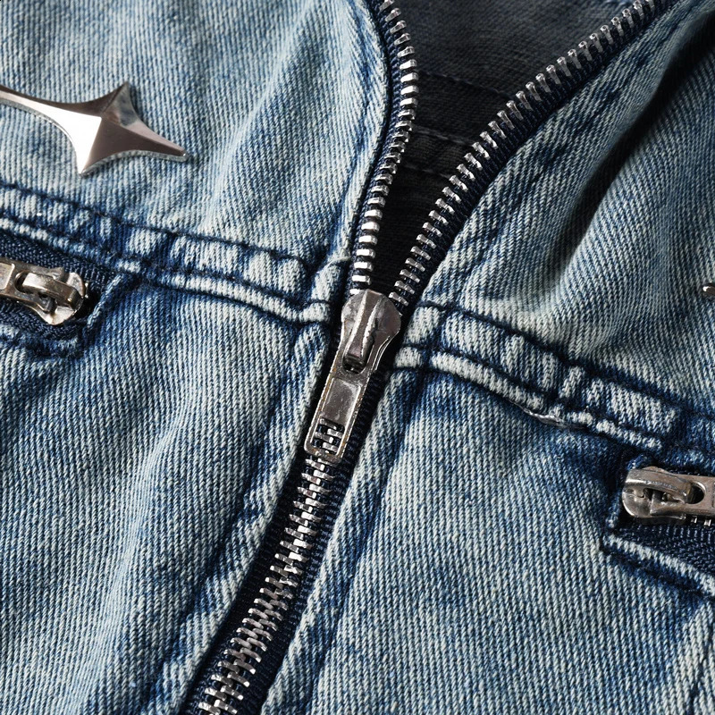 High Street Fashion Men Jacket Retro Washed Blue Stand Collar Denim Bomber Coat Zipper Fly Chaquetas Hombre 251017