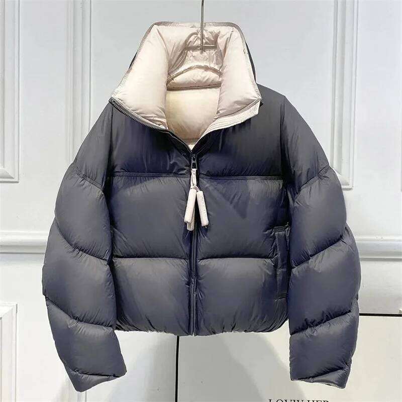 2025 New Autumn Winter Fashion Parkas Jacket Lady Thick Warm Bread Outwear Vertical Collar Down Cotton Coat Women Short Top Womens Coat
