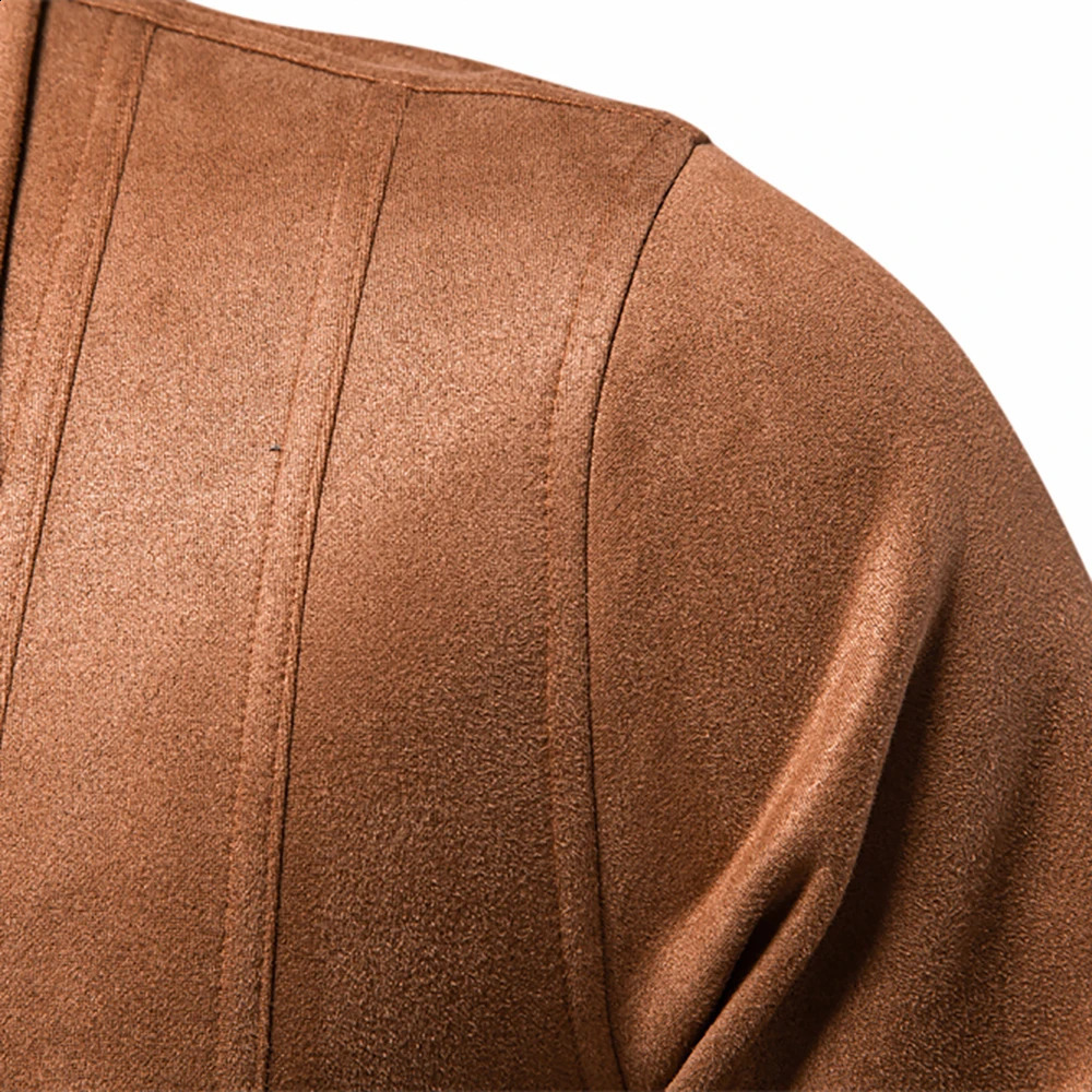 AIOPESON Mens Brown Suede Turn Down Collar Jacket Casual Business Faux Leather Trucker Jackets Coat for Men 251023