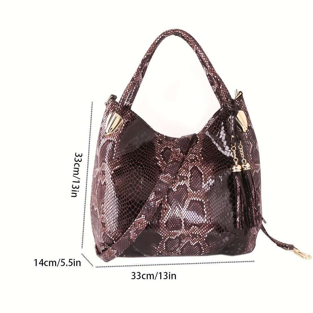 Wo 'S Fashion Handbag 2025, High-Quality With Snake Print, Adjustable Strap, Zipper Closure, Polyester Lining, Animal Print Design, Fade Resistan
