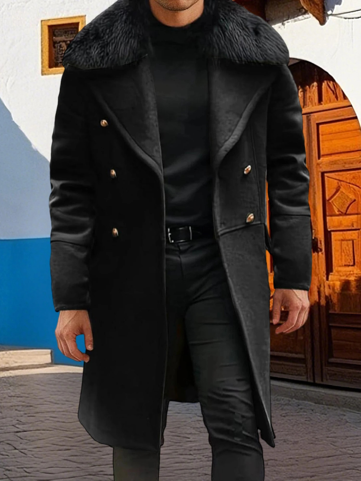 Men s Classic Double Breasted Trench Coat with Removable Fur Collar MidLength Wool Blend Overcoat for Winter Warmth 251023