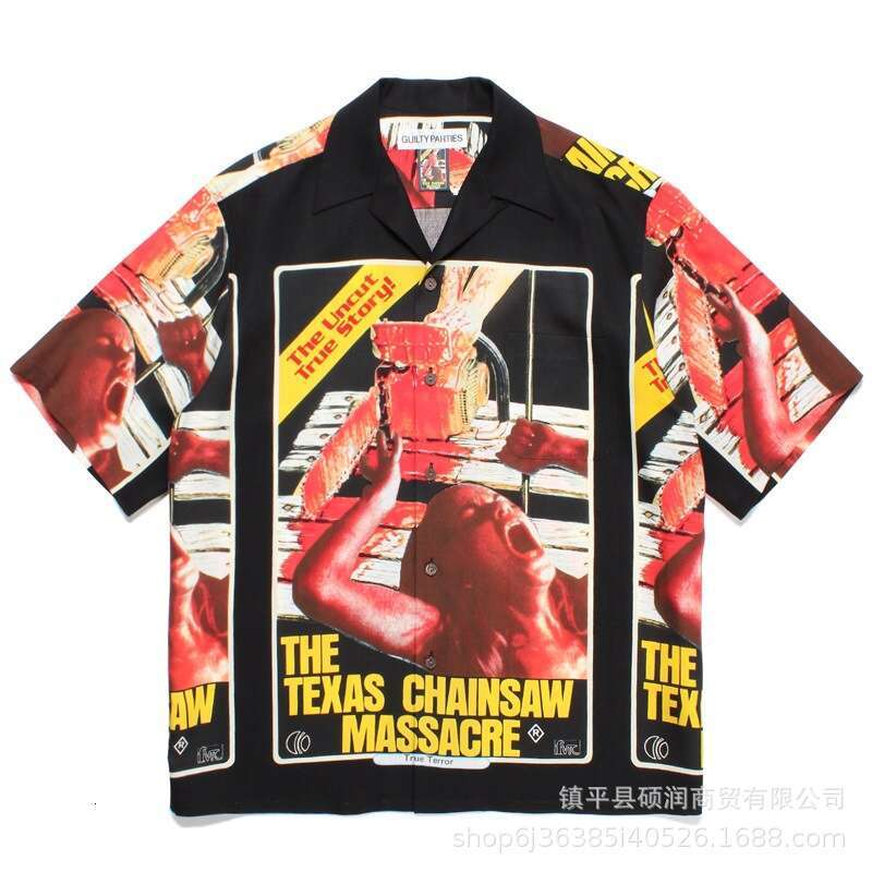 Trendy Street Style Chainsaw Man Pattern Print Unisex Cuban Collar Hawaiian Short Sleeve Shirt
