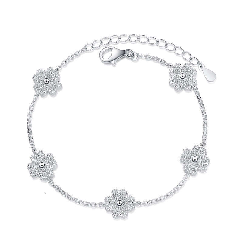 DHCollections-- XDY Pure Sier Women's Light Versatile Chain Five-Flower Four-Leaf Clover Micro-Paved Moissanite Bracelet