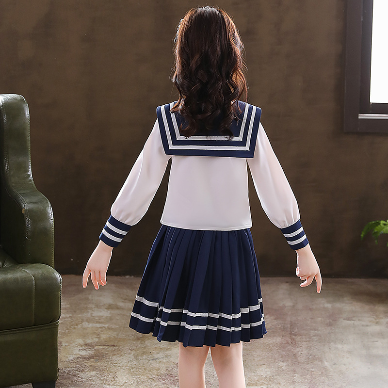 Children's designer fashionable winter new Korean style cute girl long sleeved sweater navy collar uniform