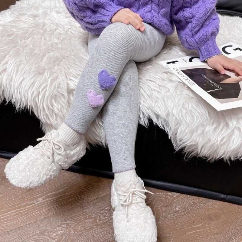 Cute Kids Girls Baby Elastic Fleece Leggings Pants Thick Autumn Winter Plus Velvet Warm Heart Outdoors TrousersT251024