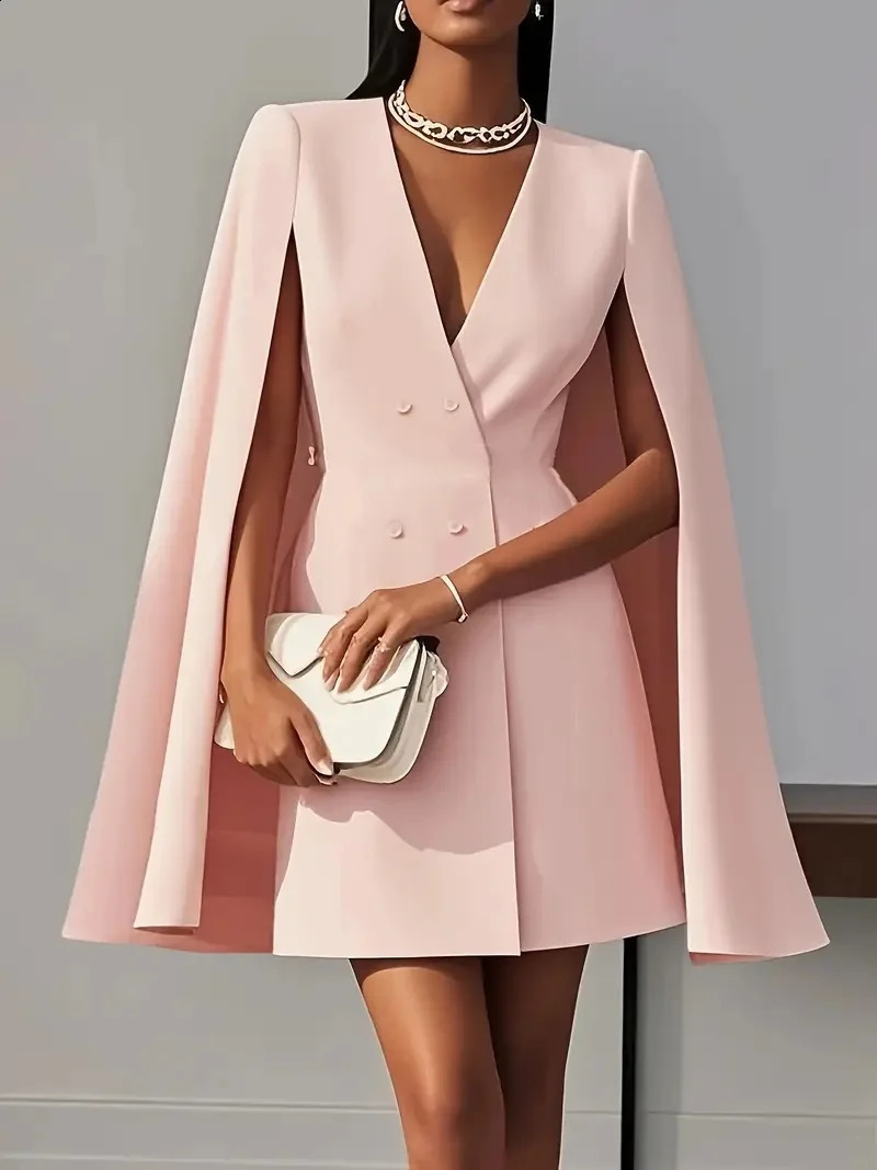 Autumn commuting doublebreasted shawl cloak solid colour suit dress womens clothing 251022