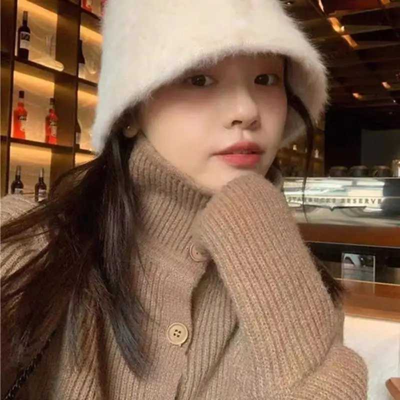 39BD Bucket Hat Warm Wool Fisherman Hat for Lady Shopping Walking with Solid ColorL251024