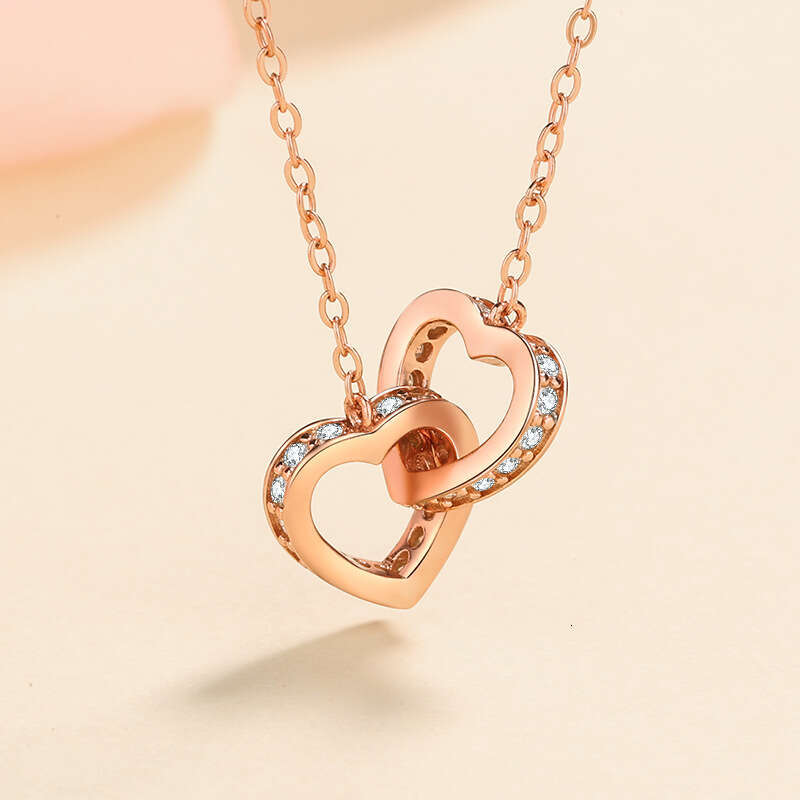 DHCollections-- Heart-to-Heart Moissanite Necklace for Women S Sier Choker Electroplated Rose Gold Clavicle Chain