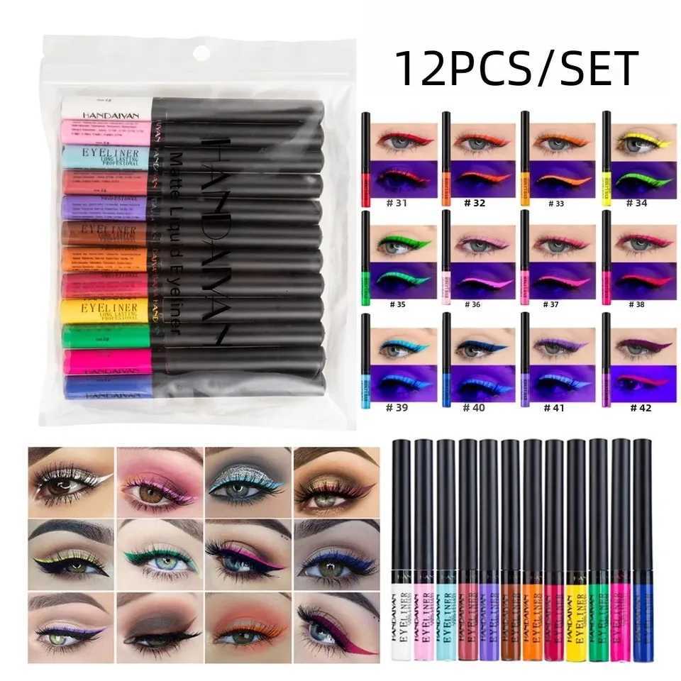 12pcs Colorful Waterproof Eyeliner Pen Set Fluorescent Matte LongLasting 24hrs Eye Liner Pencils for Face Makeup DecorationL251024