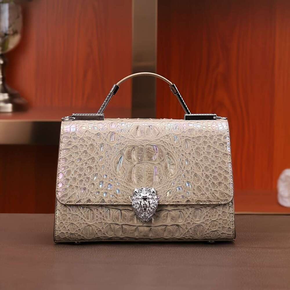 Vintage Crocodile Pattern Handbag For Women, Solid Color Crossbody Messenger Bag With Removable Strap, Magnetic Closure, Polyester Lined, Edge Paint D