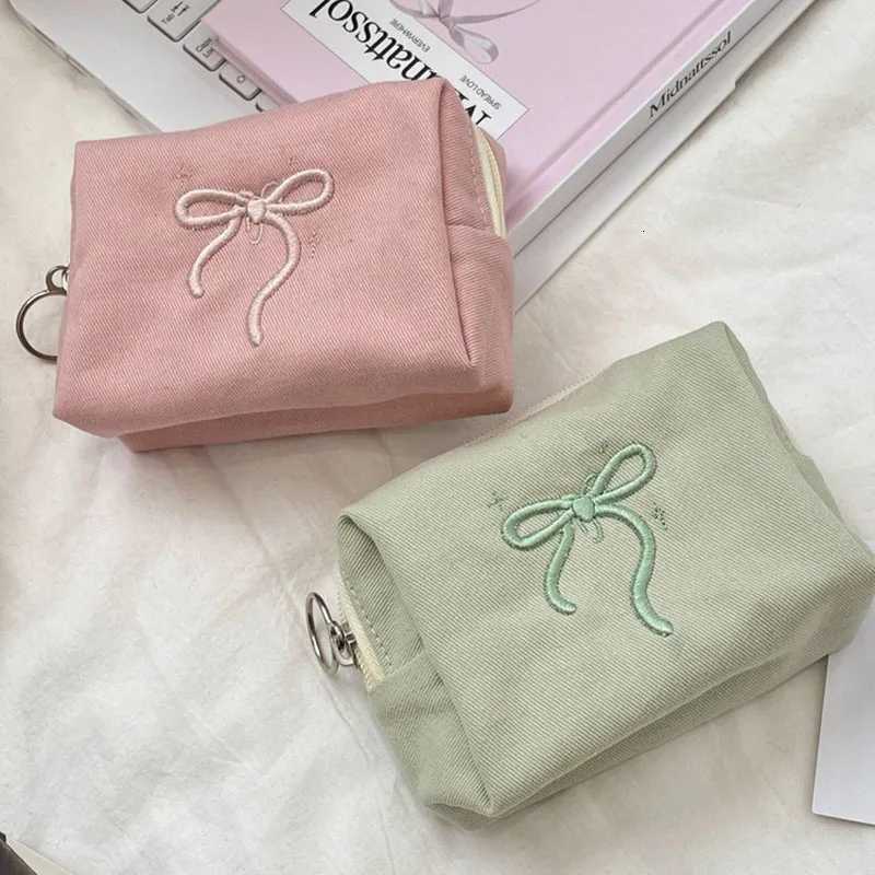 2025 Chic Cute Bow Makeup Bag for Women Portable Cosmetic Storage Purse Zip Closure Toiletry Bag Pouch PinkT251024
