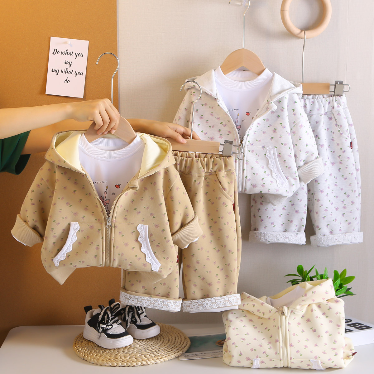 luxury kids clothing girls 2025 Girls 3-Piece Set, All Over Floral Print with Lace Trim, Spring Autumn Outfit for 1-5 Years Old Free Shipping