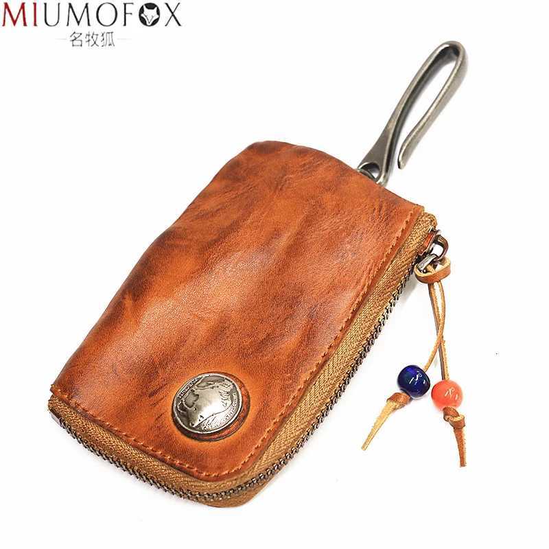 Original Leather Key Wallet for Men Short Vintage Handmade Zipper Car Key Holder Coin Purse Card Case Bag Organizer Housekeeper Z251023