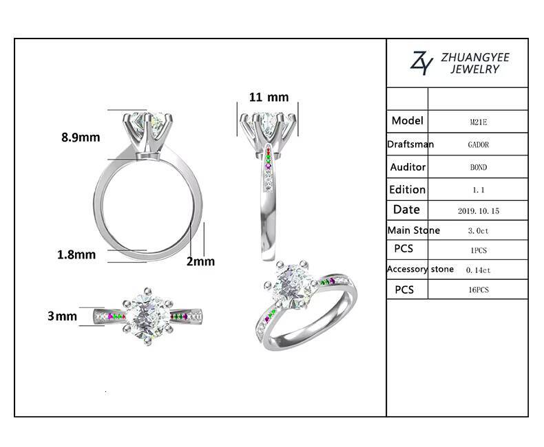 Jewelry Plated Ring for Women Wedding Bands Engagement Rings Gold Moissanite D VVS 925 Sterling Silver New Geometric M21E White