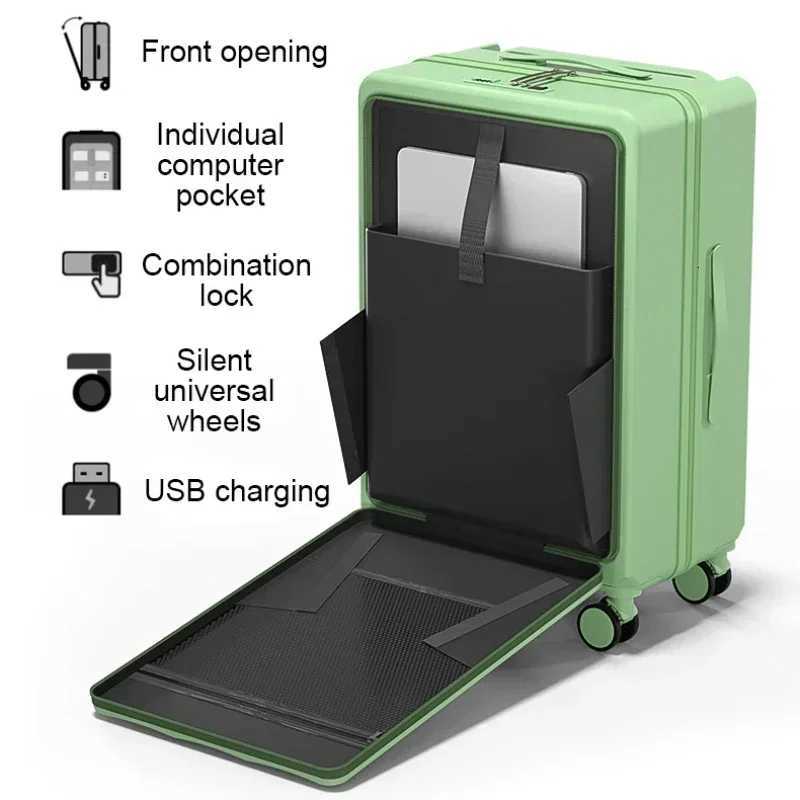 Trolley Luggage Wholesale Front First Class Open Multifunctional Suitcase with USB Charging and Cup holder Carry on Luggage SetW251024