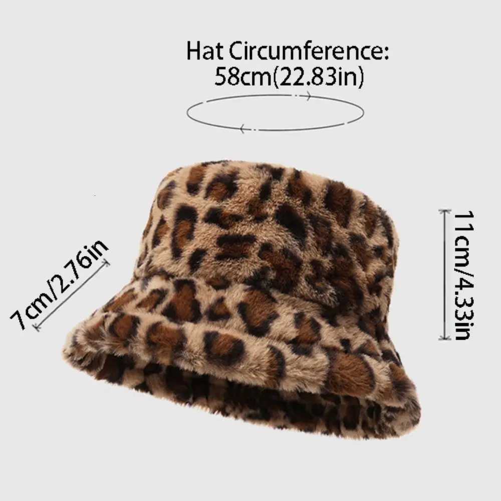 Fashion Korean Style Leopard Print Bucket Hat Thicken INS Women Plush Bucket Hat Soft Trendy Winter Warm Hat OutdoorL251024